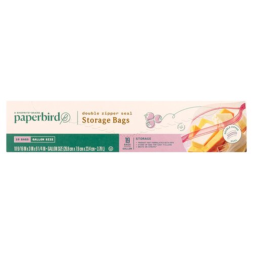 Paperbird Gallon Size Double Zipper Seal Storage Bags, 19 count