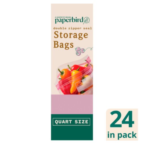 Paperbird Quart Size Double Zipper Seal Storage Bags, 24 count