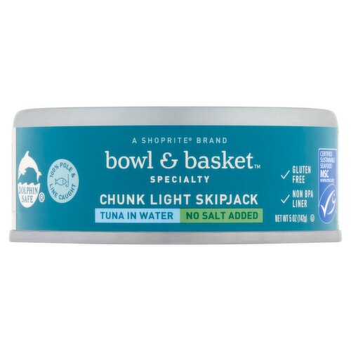 Bowl & Basket Specialty Chunk Light Skipjack Tuna in Water, No Salt Added, 5 oz