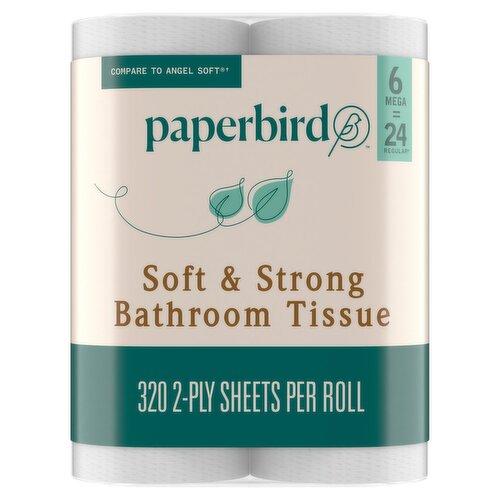 Paperbird Mega Rolls Soft & Strong Bathroom Tissue, 320 2-ply sheets per roll, 6 count