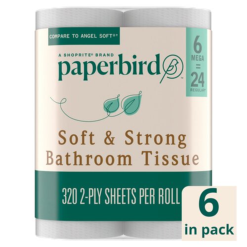 Paperbird Soft & Strong Bathroom Tissue, 320 2-ply sheets per roll, 6 count