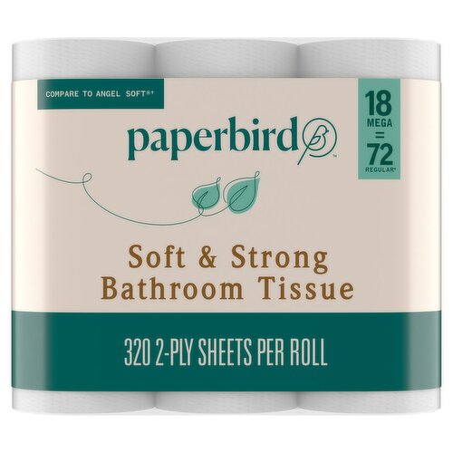 Paperbird Mega Rolls Soft & Strong Bathroom Tissue, 320 2-ply sheets per roll, 18 count