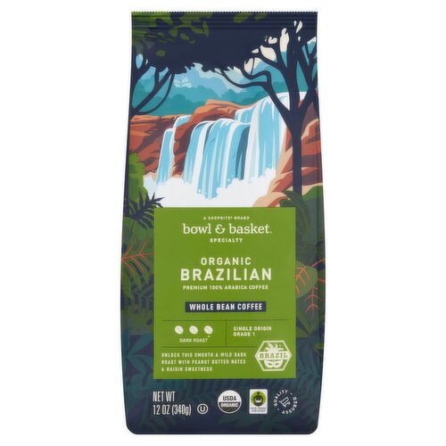 Bowl & Basket Specialty Organic Brazilian Dark Roast Whole Bean Coffee, 12 oz