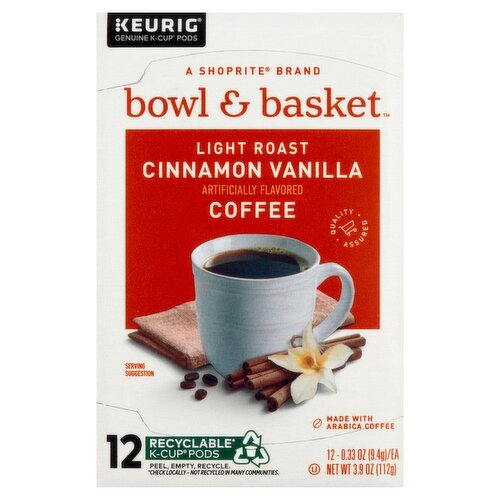 Bowl & Basket Light Roast Cinnamon Vanilla Coffee K-Cup Pods, 0.33 oz, 12 count