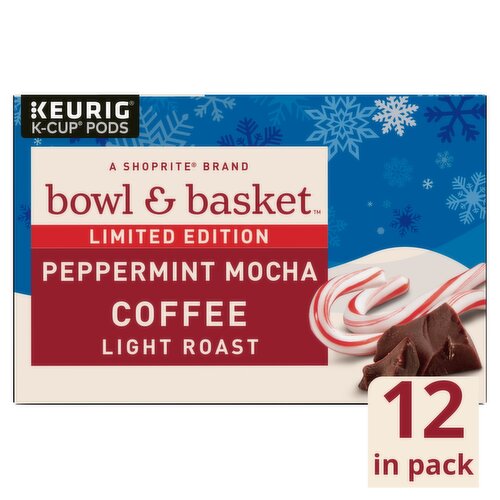 Bowl & Basket Peppermint Mocha Light Roast Coffee K-Cup Pods Limited Edition, 0.33 oz, 12 count