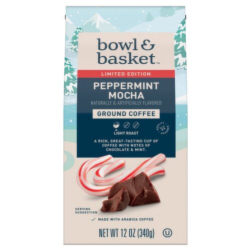 Bowl & Basket Peppermint Mocha Light Roast Ground Coffee Limited Edition, 12 oz