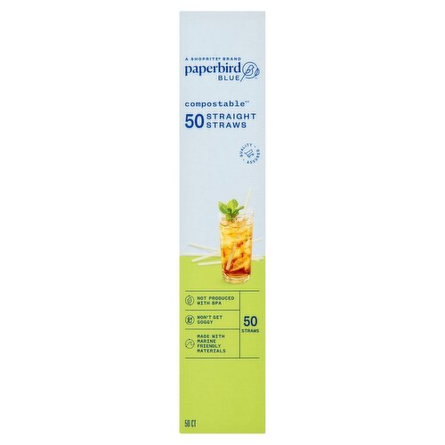 Paperbird Blue Straight Straws, 50 count