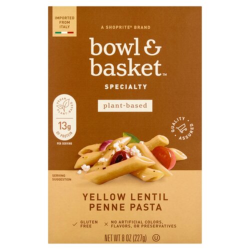 Bowl & Basket Specialty Plant-Based Yellow Lentil Penne Pasta, 8 oz