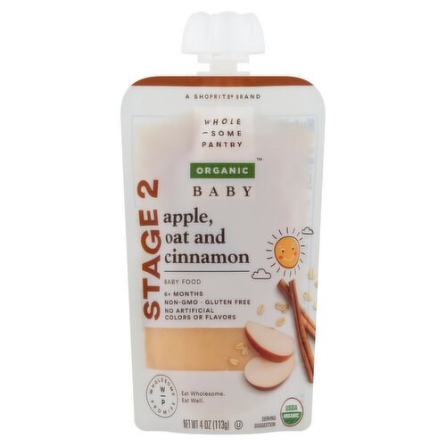 Wholesome Pantry Organic Apple, Oat and Cinnamon Baby Food, Stage 2, 6+ months, 4 oz