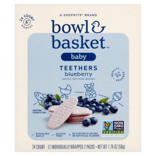 Bowl & Basket Baby Blueberry Gentle Teething Wafers, 6+ Months, 24 count, 1.76 oz