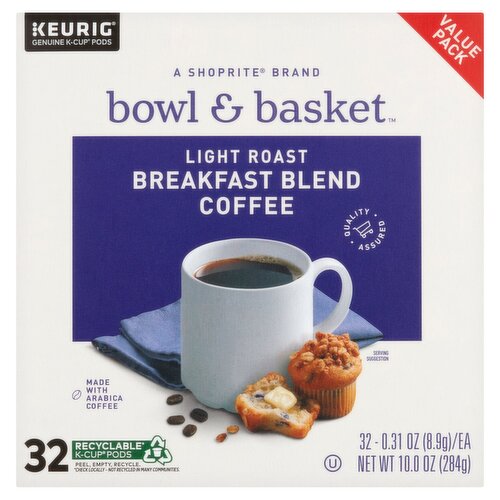 Bowl & Basket Light Roast Breakfast Blend Coffee K-Cup Pods Value Pack, 0.31 oz, 32 count