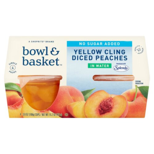 Bowl & Basket No Sugar Added Yellow Cling Diced Peaches in Water, 3.8 oz, 4 count