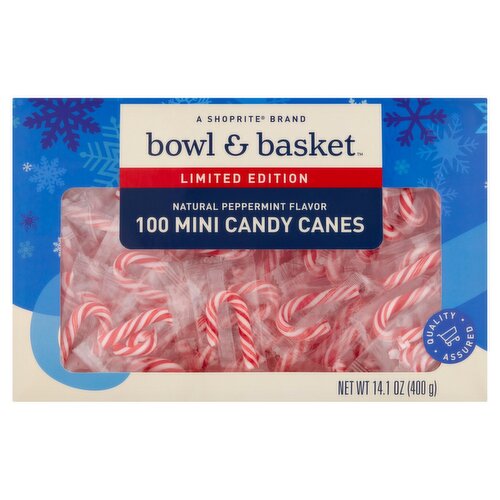 Bowl & Basket Natural Peppermint Flavor Mini Candy Canes Limited Edition, 100 count, 14.1 oz