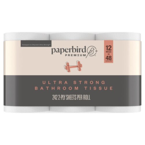 Paperbird Premium Mega Roll Ultra Strong Bathroom Tissue, 242 2-ply sheets per roll, 12 count