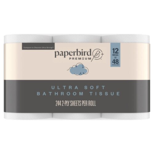 Paperbird Premium Mega Roll Ultra Soft Bathroom Tissue, 244 2-ply sheets per roll, 12 count