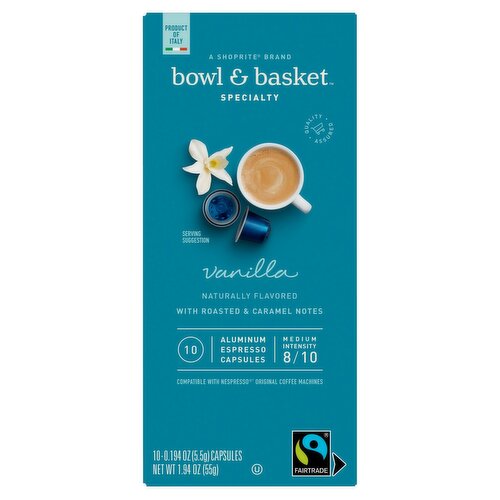 Bowl & Basket Specialty Vanilla Aluminum Espresso Capsules, 0.194 oz, 10 count