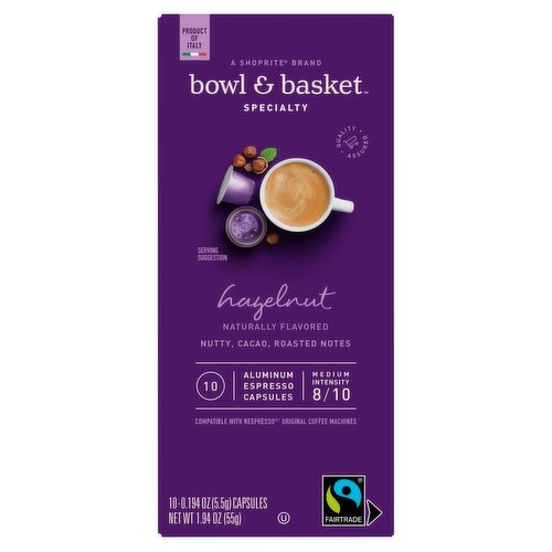 Bowl & Basket Specialty Hazelnut Aluminum Espresso Capsules, 0.194 oz, 10 count