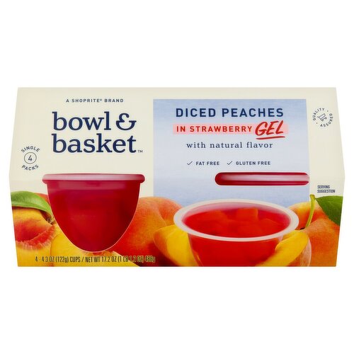Bowl & Basket Diced Peaches in Strawberry Gel, 4.3 oz, 4 count