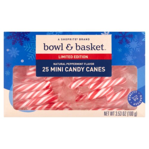 Bowl & Basket Natural Peppermint Flavor Mini Candy Canes Limited Edition, 25 count, 3.53 oz