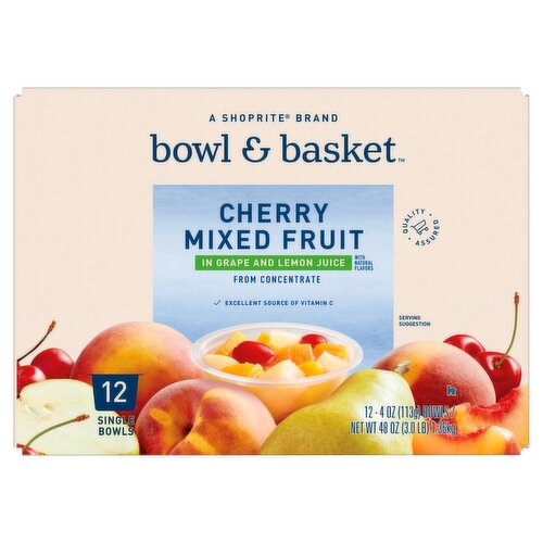 Bowl & Basket Cherry Mixed Fruit in Grape and Lemon Juice, 4 oz, 12 count