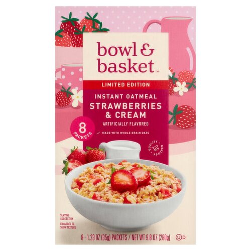 Bowl & Basket Strawberries & Cream Instant Oatmeal Limited Edition, 1.23 oz, 8 count