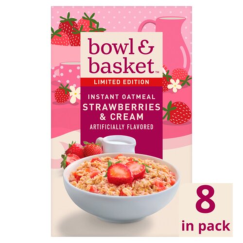 Bowl & Basket Strawberries & Cream Instant Oatmeal Limited Edition, 1.23 oz, 8 count
