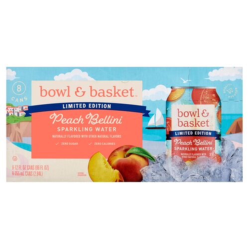 Bowl & Basket Peach Bellini Sparkling Water Limited Edition, 12 fl oz, 8 count