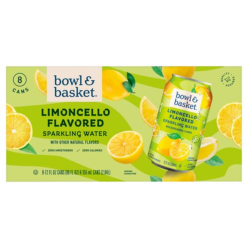 Bowl & Basket Limoncello Flavored Sparkling Water, 12 fl oz, 8 count