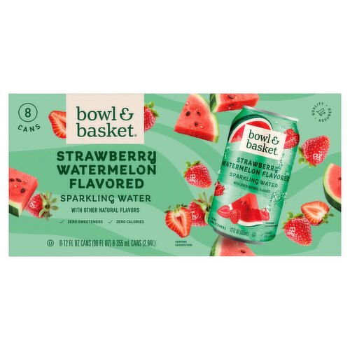 Bowl & Basket Strawberry Watermelon Flavored Sparkling Water, 12 fl oz, 8 count