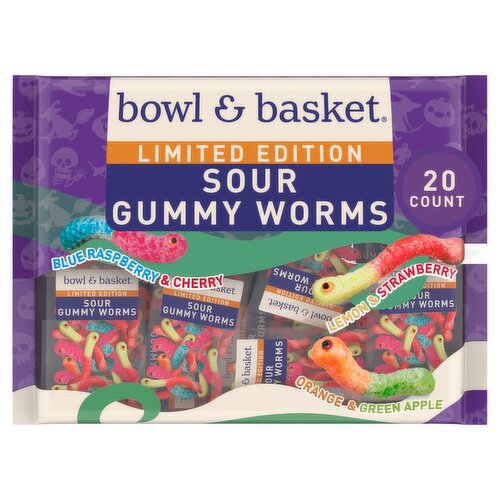 Bowl & Basket Sour Gummy Worms Limited Edition, 20 count, 8.47 oz