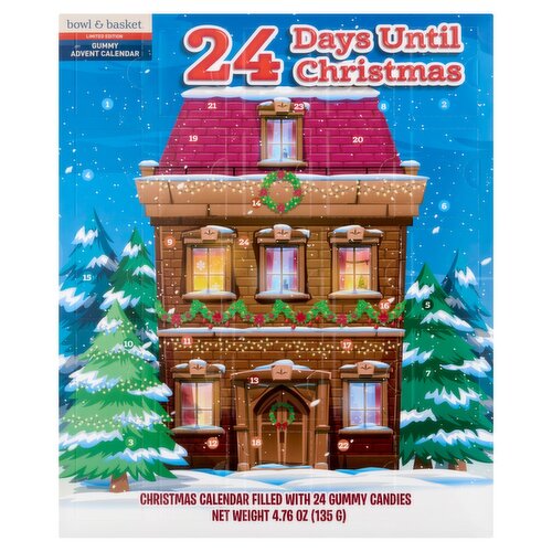 Bowl & Basket 24 Days Until Christmas Advent Calendar Gummy Candies Limited Edition, 4.76 oz
