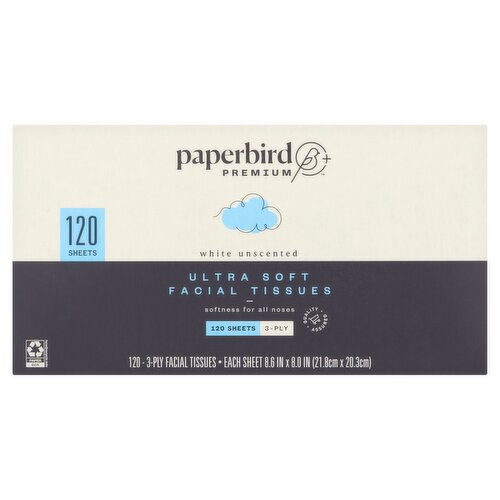 Paperbird Premium White Unscented Ultra Soft Facial Tissues, 3-ply, 120 count