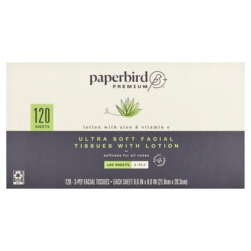 Paperbird Premium Ultra Soft Facial Tissues with Lotion, 3-ply, 120 count
