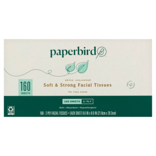 Paperbird White Unscented Soft & Strong Facial Tissues, 2-ply, 160 count