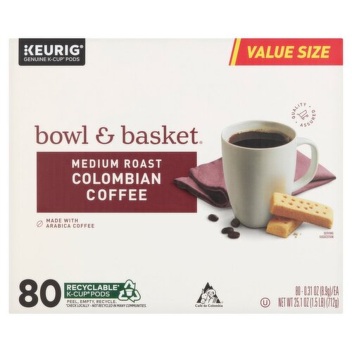 Bowl & Basket Medium Roast Colombian Coffee K-Cup Pods Value Size, 0.31 oz, 80 count
