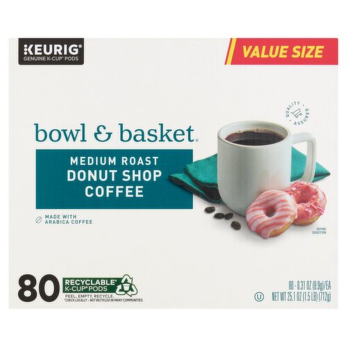 Bowl & Basket Medium Roast Donut Shop Coffee K-Cup Pods Value Size, 0.31 oz, 80 count