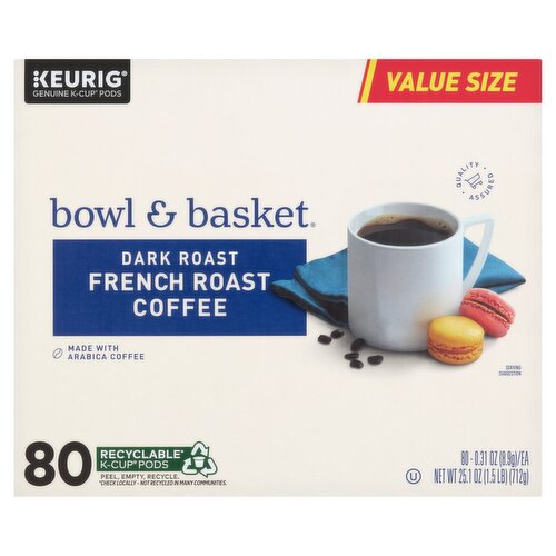 Bowl & Basket French Dark Roast Coffee K-Cup Pods Value Size, 0.31 oz, 80 count