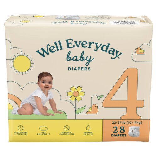 Well Everyday Baby Diapers,Size 4, 22-37 lb, 28 count