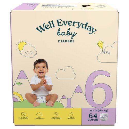 Well Everyday Baby Diapers,Size 6, 35+ lb, 64 count