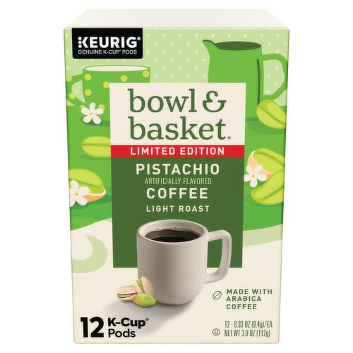 Bowl & Basket Light Roast Pistachio Coffee K-Cup Pods Limited Edition, 0.33 oz, 12 count