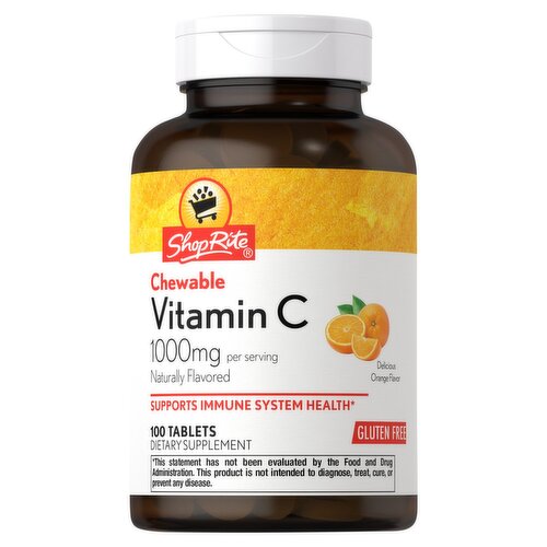 ShopRite Delicious Orange Flavor Chewable Vitamin C Dietary Supplement, 1000 mg, 100 count