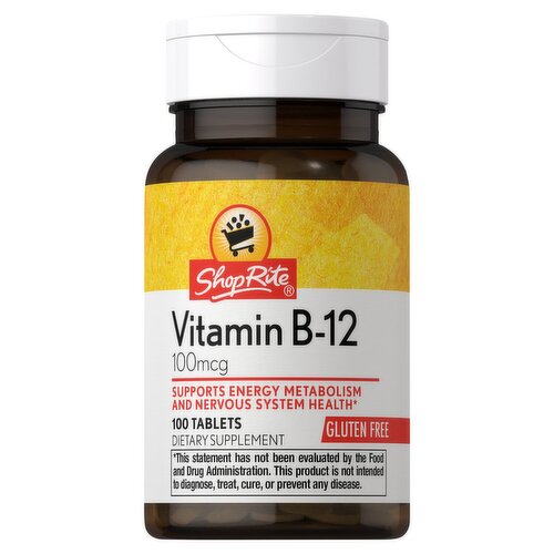 ShopRite Vitamin B-12 Dietary Supplement, 100 mcg, 100 count
