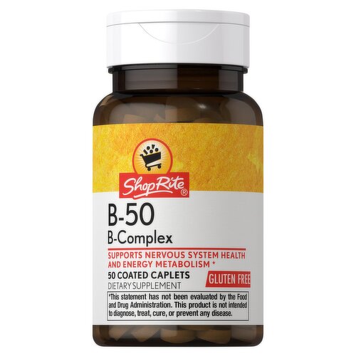 ShopRite B-50 B-Complex Coated Caplets, 50 count