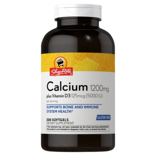 ShopRite Calcium Plus Vitamin D3 Dietary Supplement, 200 count
