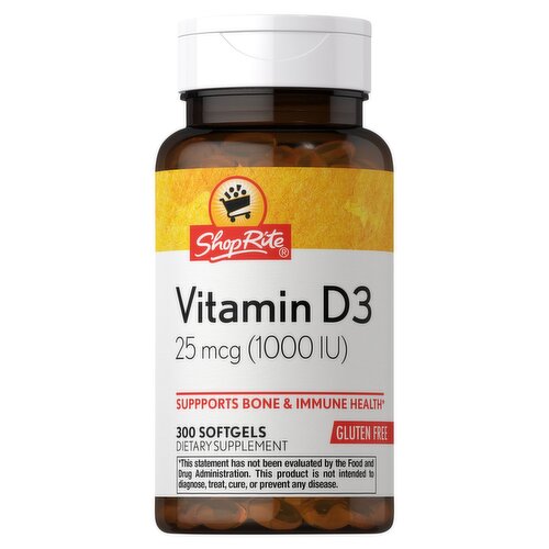 ShopRite Vitamin D3 Dietary Supplement, 25 mcg (1000 IU), 300 count
