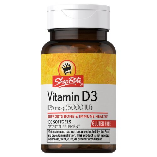ShopRite Vitamin D3 Dietary Supplement, 125 mcg (5000 IU), 100 count