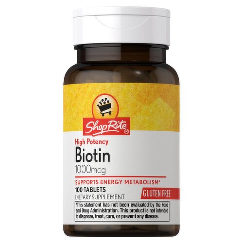 ShopRite High Potency Biotin Dietary Supplement, 1000 mcg, 100 count