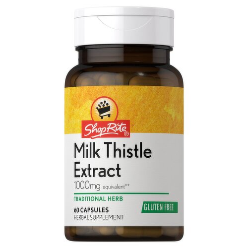 ShopRite Milk Thistle Extract Gluten Free Capsules Herbal Supplement, 1000 mg, 60 count
