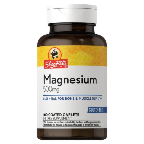 ShopRite Magnesium Gluten Free Coated Caplets Dietary Supplement, 500 mg, 100 count