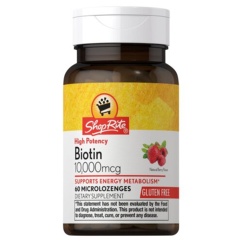 ShopRite Natural Berry Flavor High Potency Biotin Dietary Supplement, 10,000 mcg, 60 count
